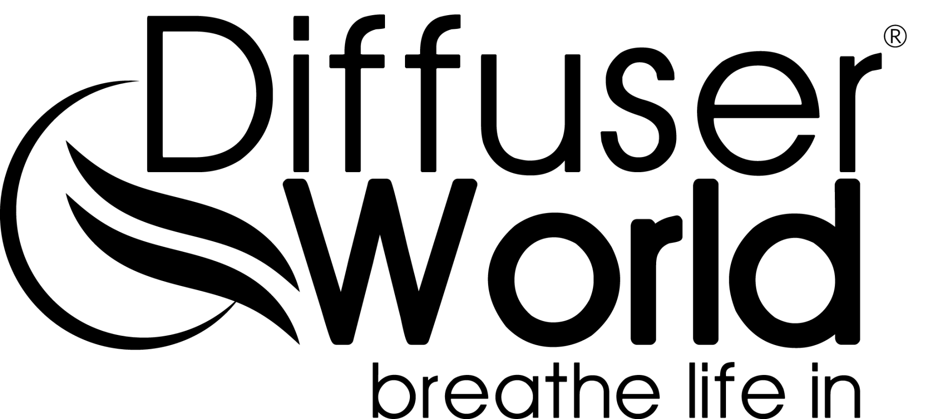 A black and white logo for diffuser world breathe life in.