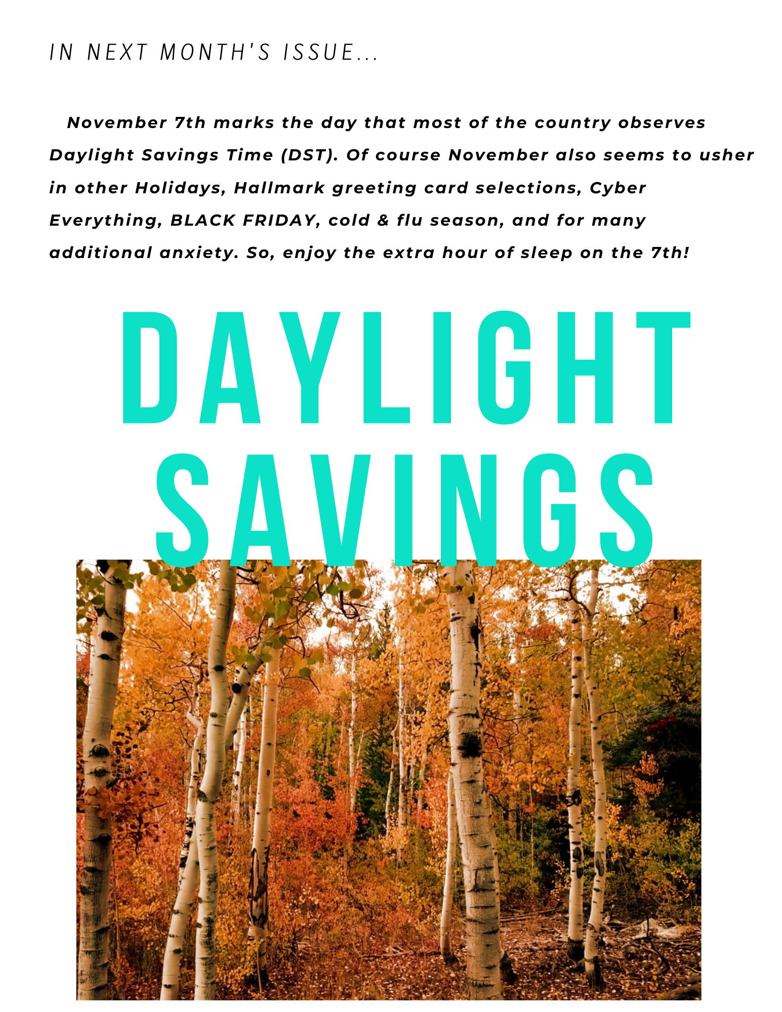 A poster for daylight savings with a picture of trees