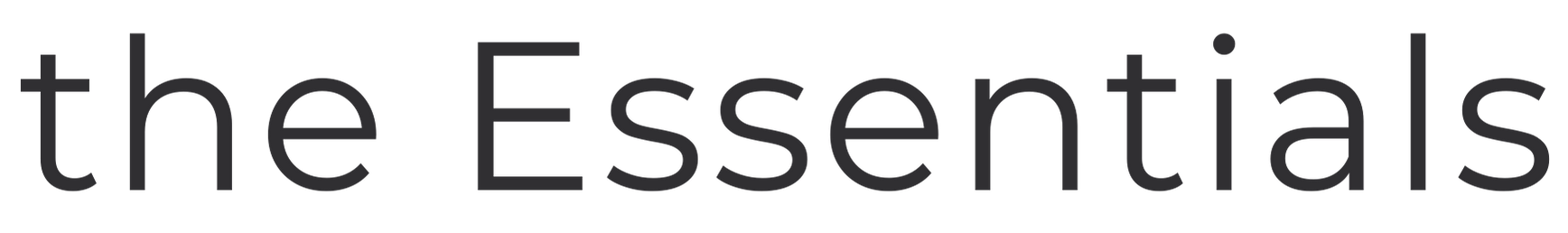 The word essentials is written in black and white on a white background.