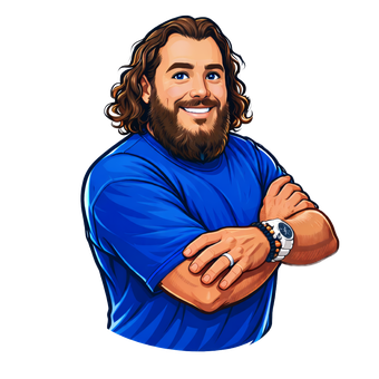 Man with brown hair and beard, arms crossed, smiling, wearing a blue shirt and watch.