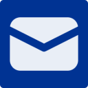 White envelope icon on a blue background.