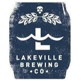 A blue and white logo for lakeville brewing co.