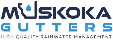 The logo for muskoka gutters is a high quality rainwater management company.