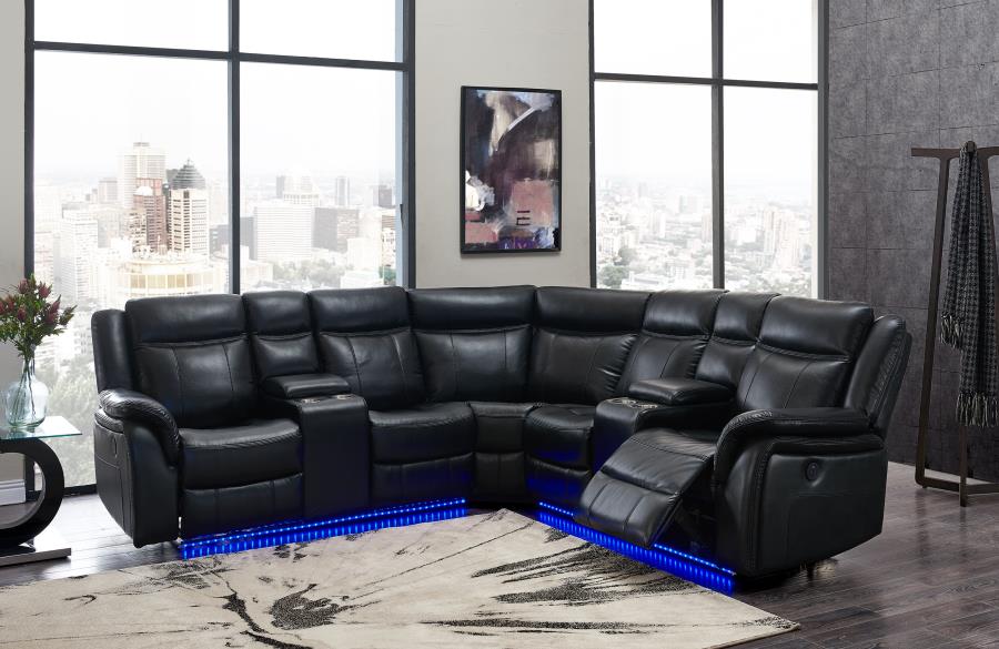 Black leather couch provided by us in Schenectady, NY