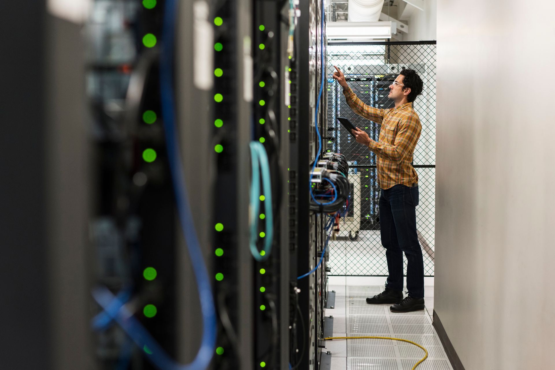 technician working in computer server room