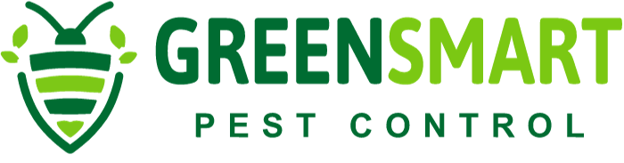 the logo for greensmart pest control has a bee on it .