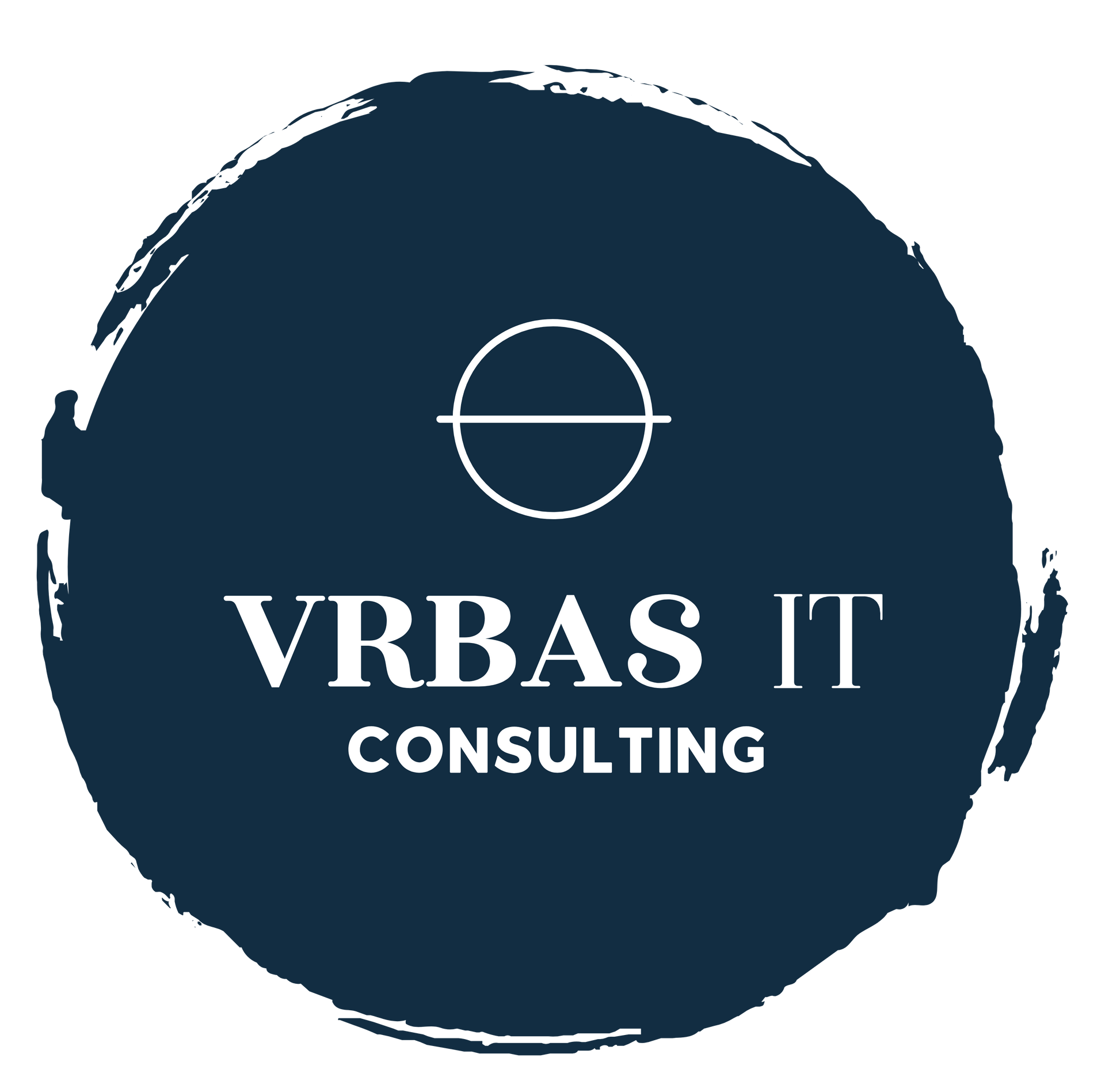 Dark blue circle with white text: 