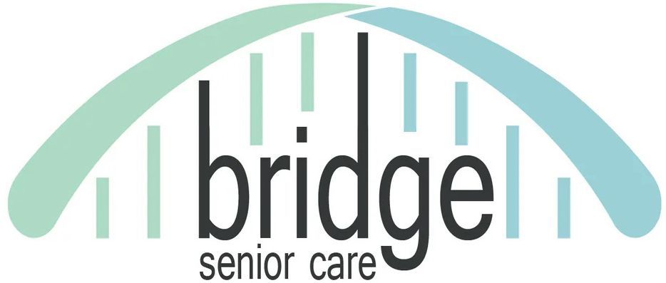 Bridge Senior Care logo: Green and blue arches over