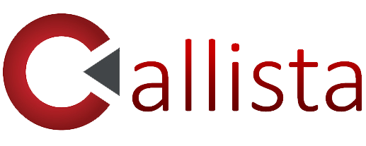a red and white logo for callista on a white background