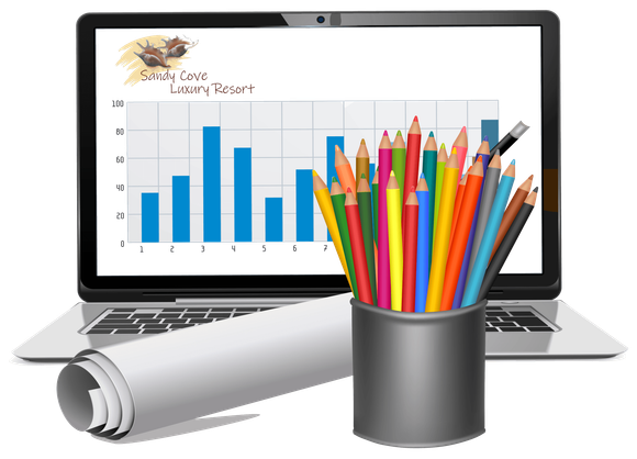 a laptop displays a graph for sandy cove luxury resort