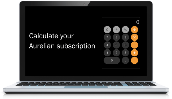 a laptop with a calculator on the screen that says calculate your aurelian subscription