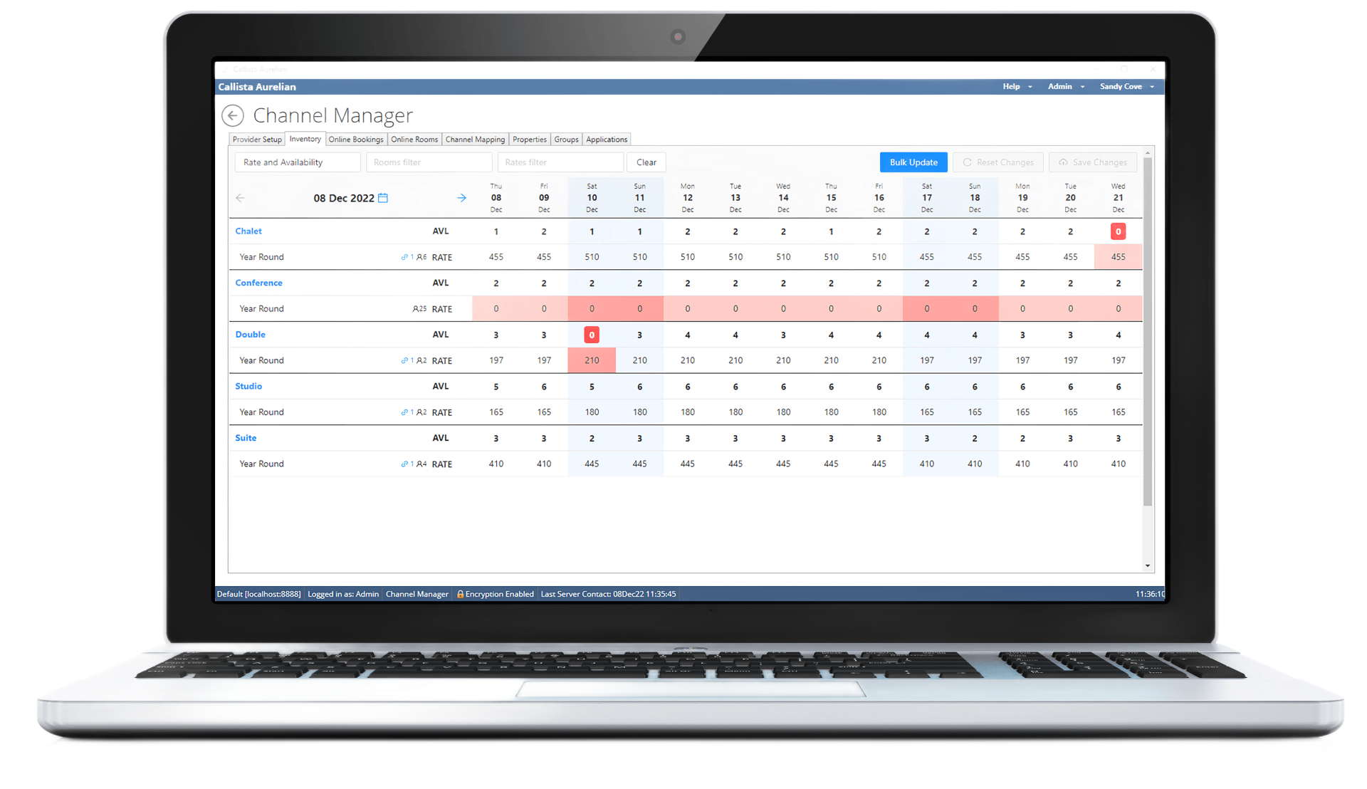 Laptop showing a spreadsheet with rows, columns, and colored cells; data visualization.