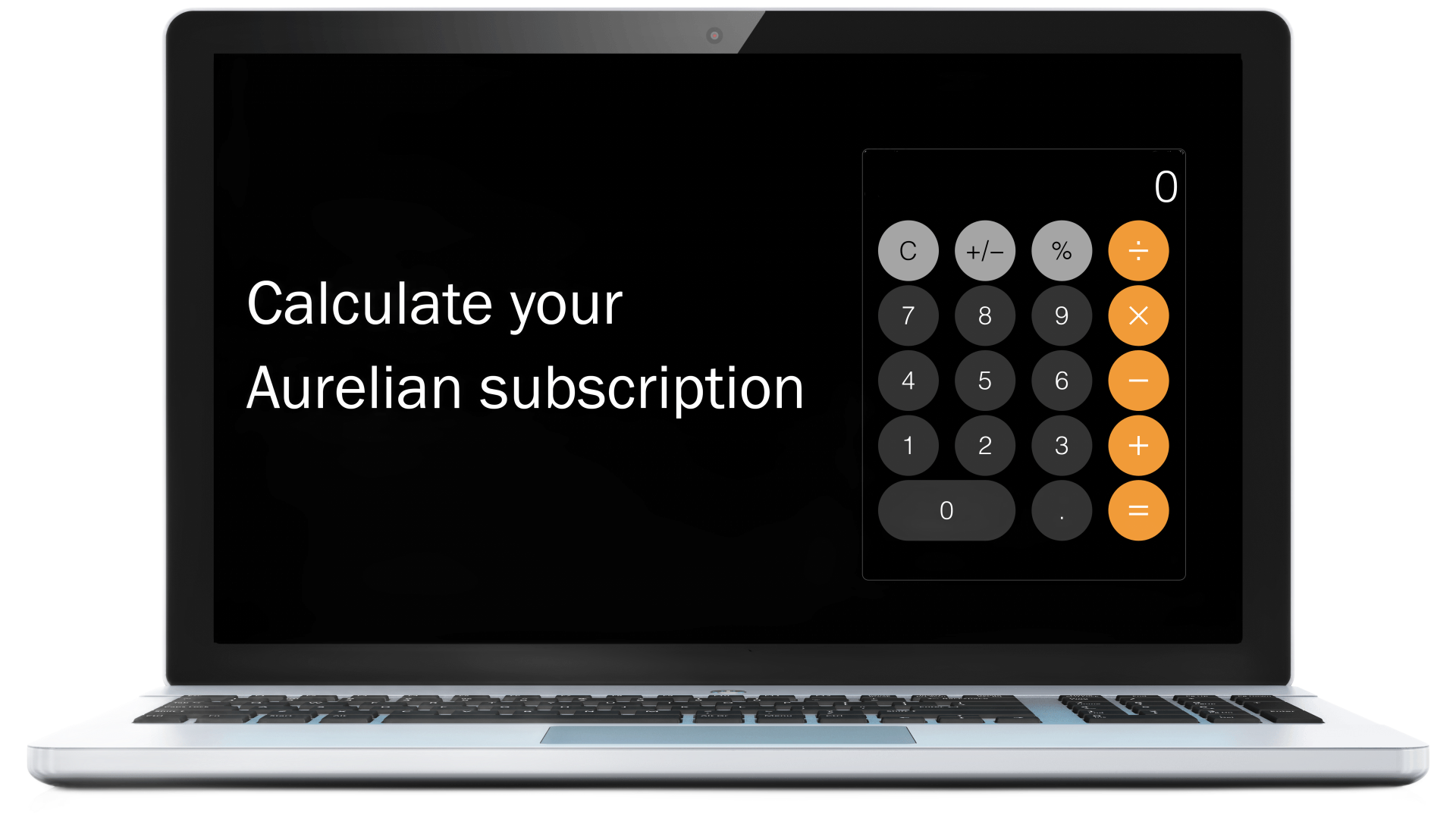 Laptop screen with a calculator for calculating an Aurelian subscription.
