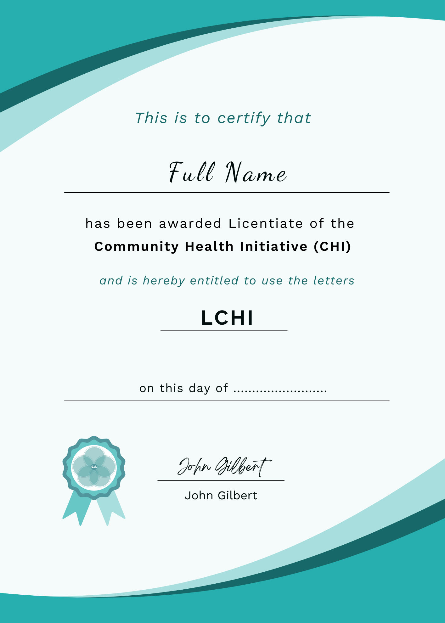 Ccommunity Health Initiative - Accreditation Certificate - Community Assembly of the British Isles