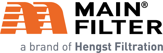 Logo for Main Filter, a brand of Hengst Filtration; orange and black design.