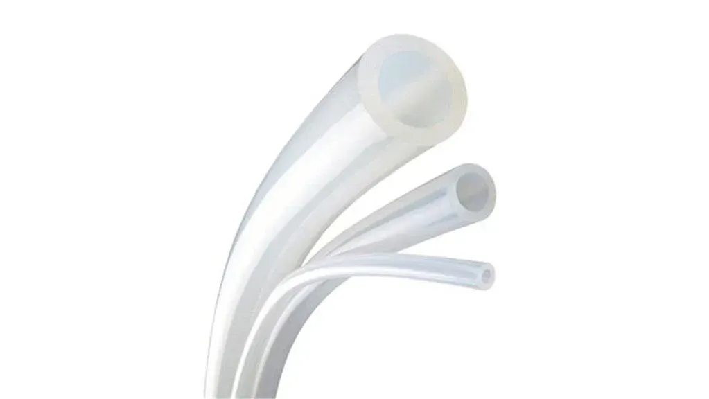 Clear, flexible silicone tubing in various sizes, on a white background.
