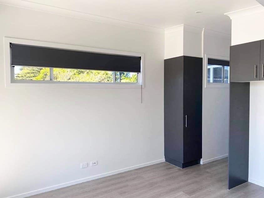 There is a large window in the middle of the room.