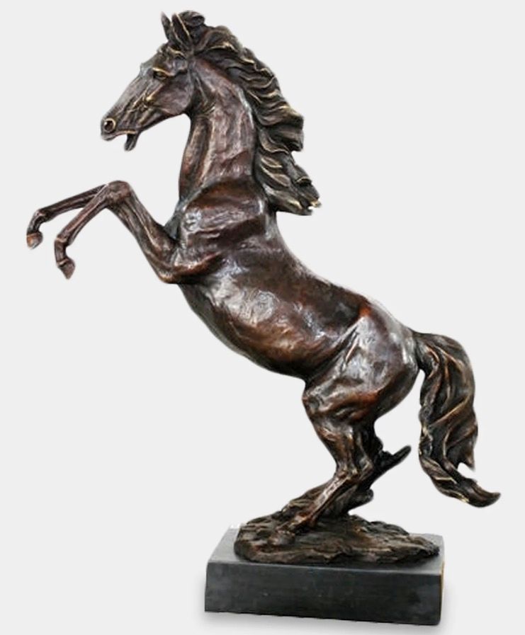Saddled Horse Bronze Sculpture on Marble Base
