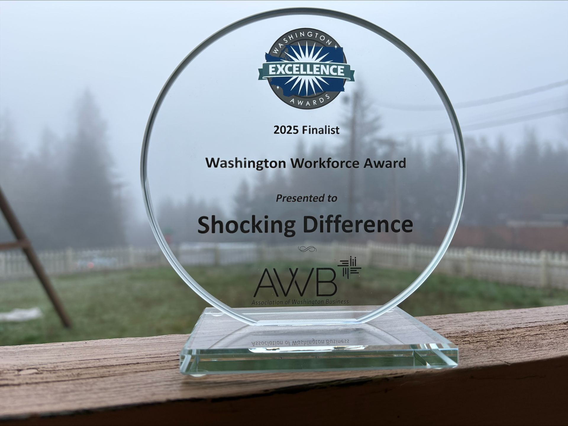 A circular glass award for 
