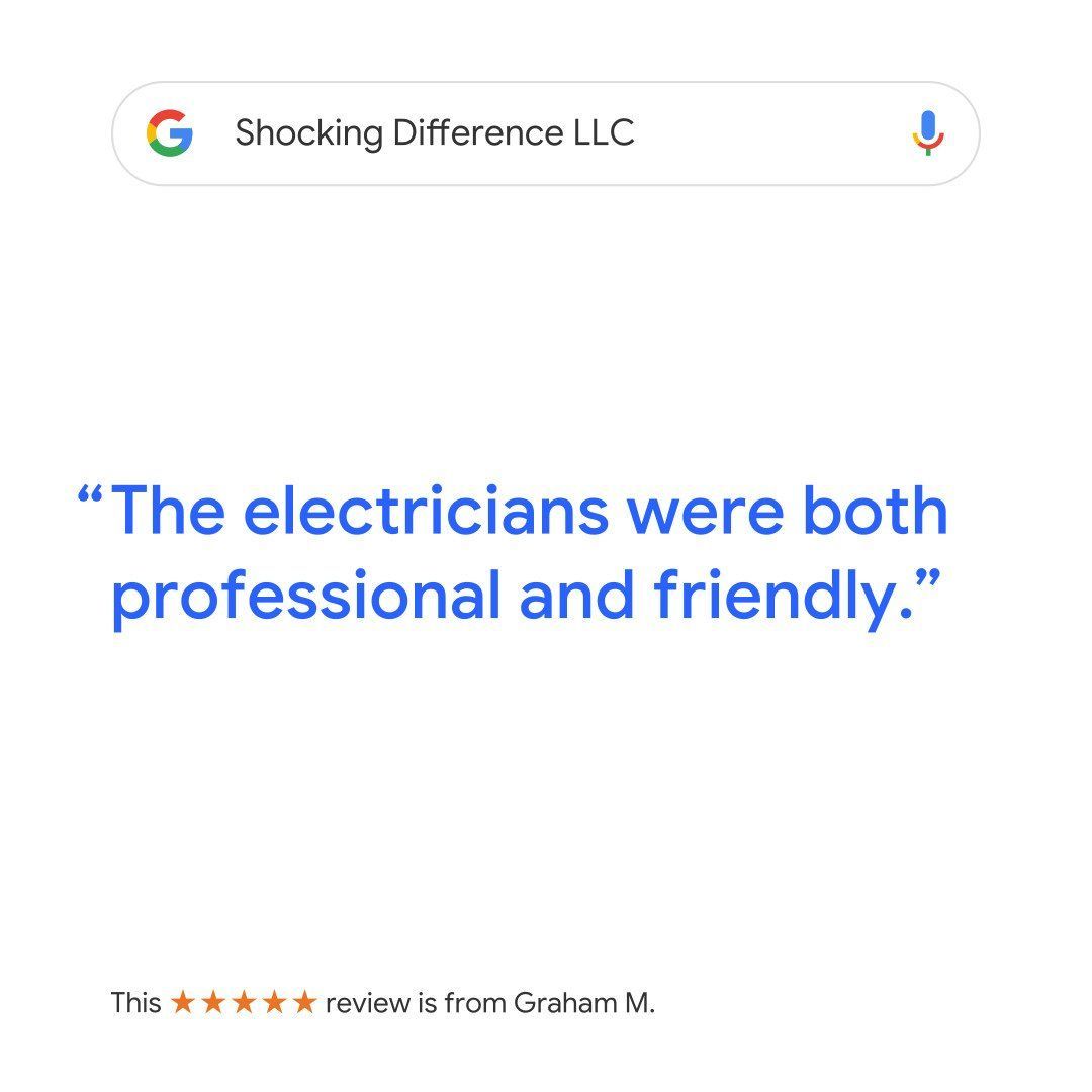 Google review screenshot with quote: “The electricians were both professional and friendly.”