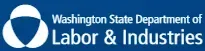 Logo for the Washington State Department of Labor & Industries featuring a white three-circle emblem on a blue background.