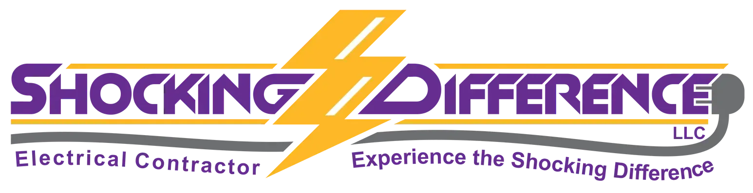 Shocking Difference LLC logo with purple text, yellow lightning bolt, and tagline