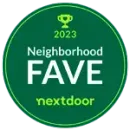 A circular, dark green Nextdoor 