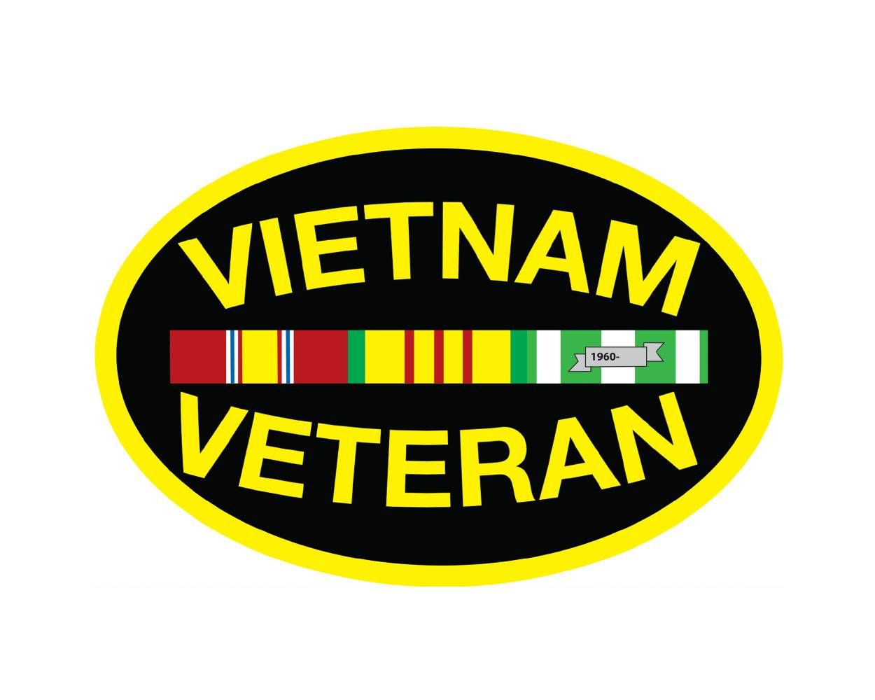 A vietnam veteran sticker with ribbons on it