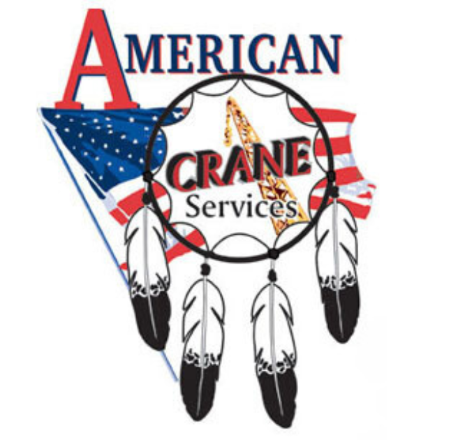 A logo for american crane services with a dream catcher