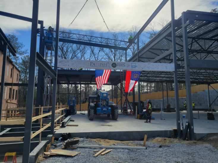 A construction site with a sign that says pacific bank