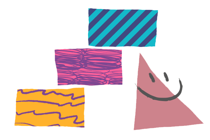 Three rectangular shapes and one triangle with a smiling face.