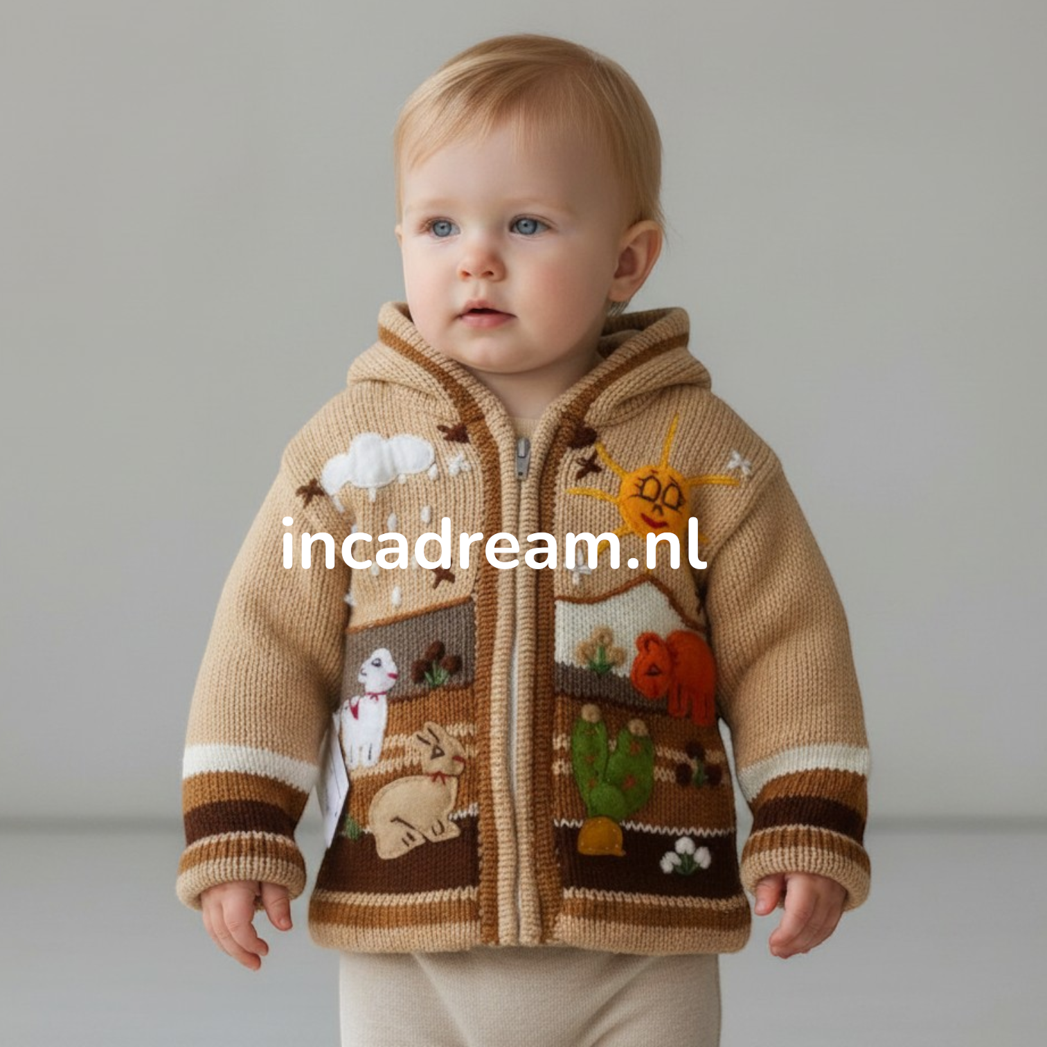 Baby wollen gebreid jasje met capuchon – Handgemaakt in Peru