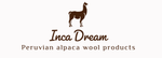 Bruin alpaca-logo met de tekst "Inca Dream" en "Peruaanse alpaca-wolproducten".