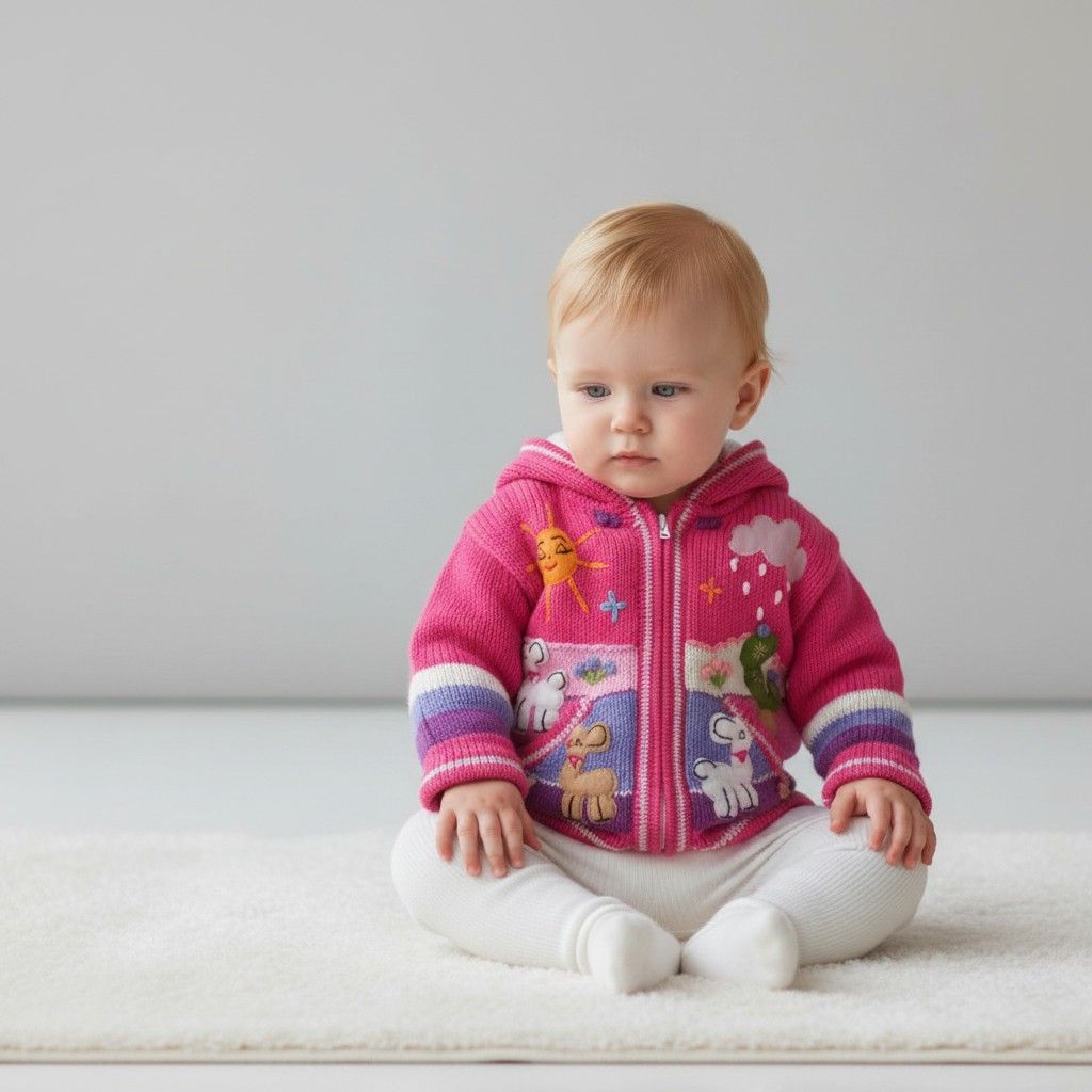 Barbie Baby wollen gebreid jasje met capuchon – Handgemaakt in Peru