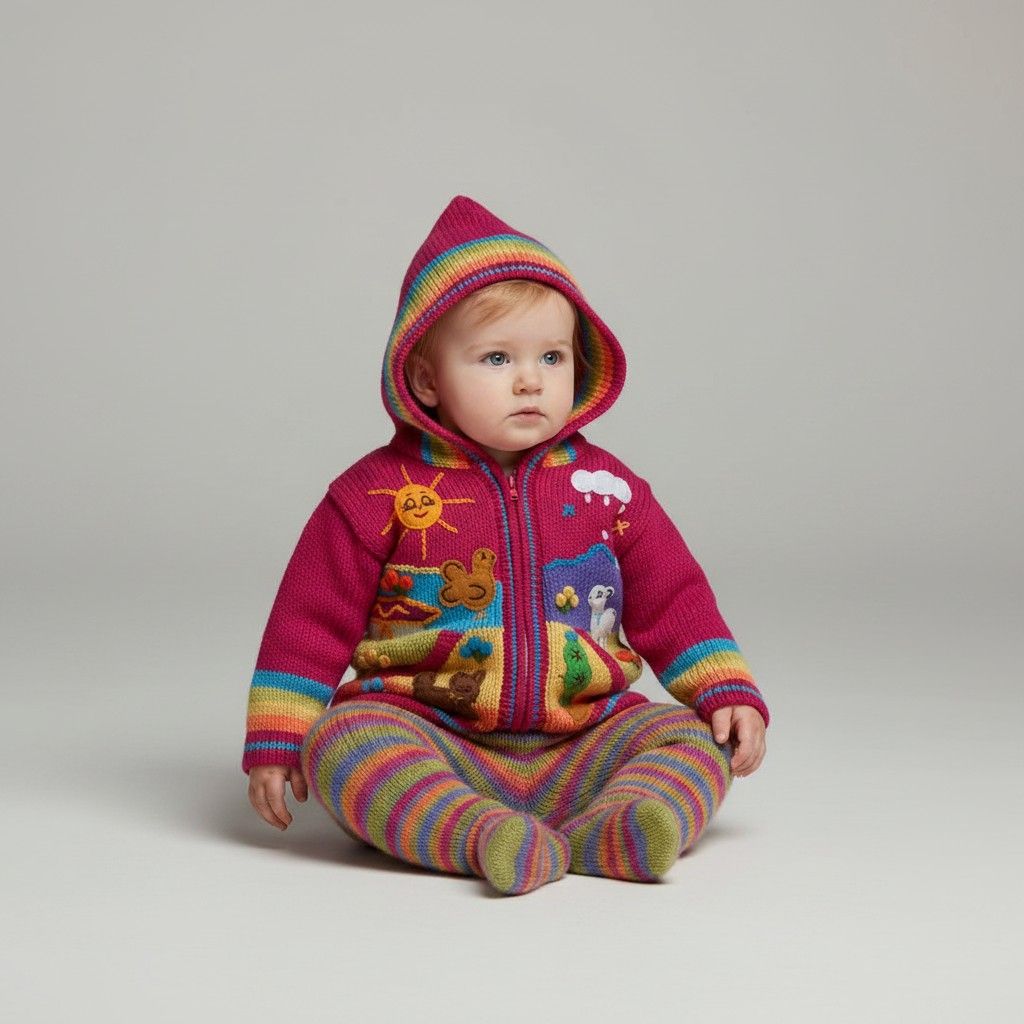Fuchsia Baby wollen gebreid jasje met capuchon – Handgemaakt in Peru