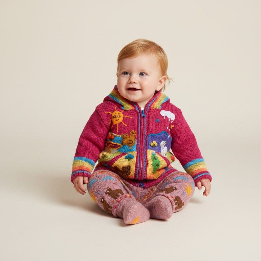 Fuchsia Baby wollen gebreid jasje met capuchon – Handgemaakt in Peru