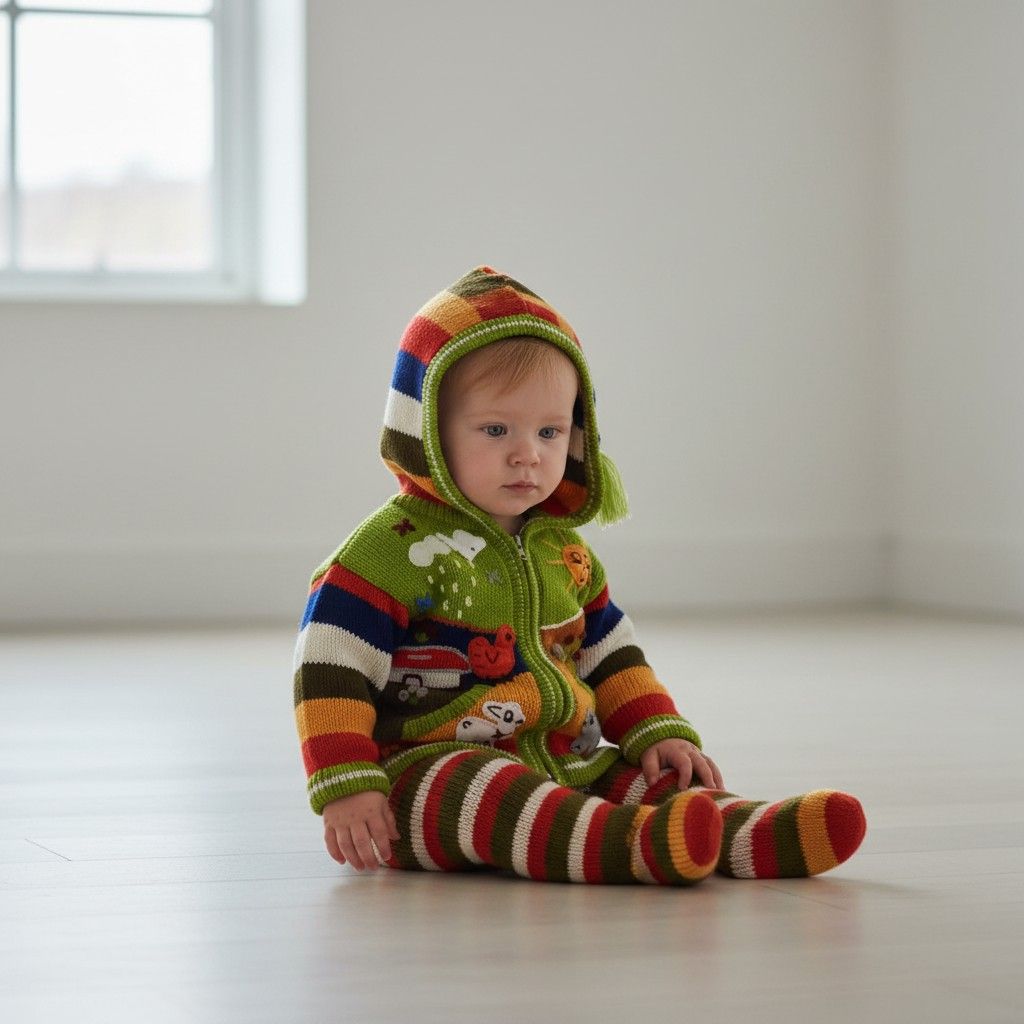 Matcha Baby wollen gebreid jasje met capuchon – Handgemaakt in Peru