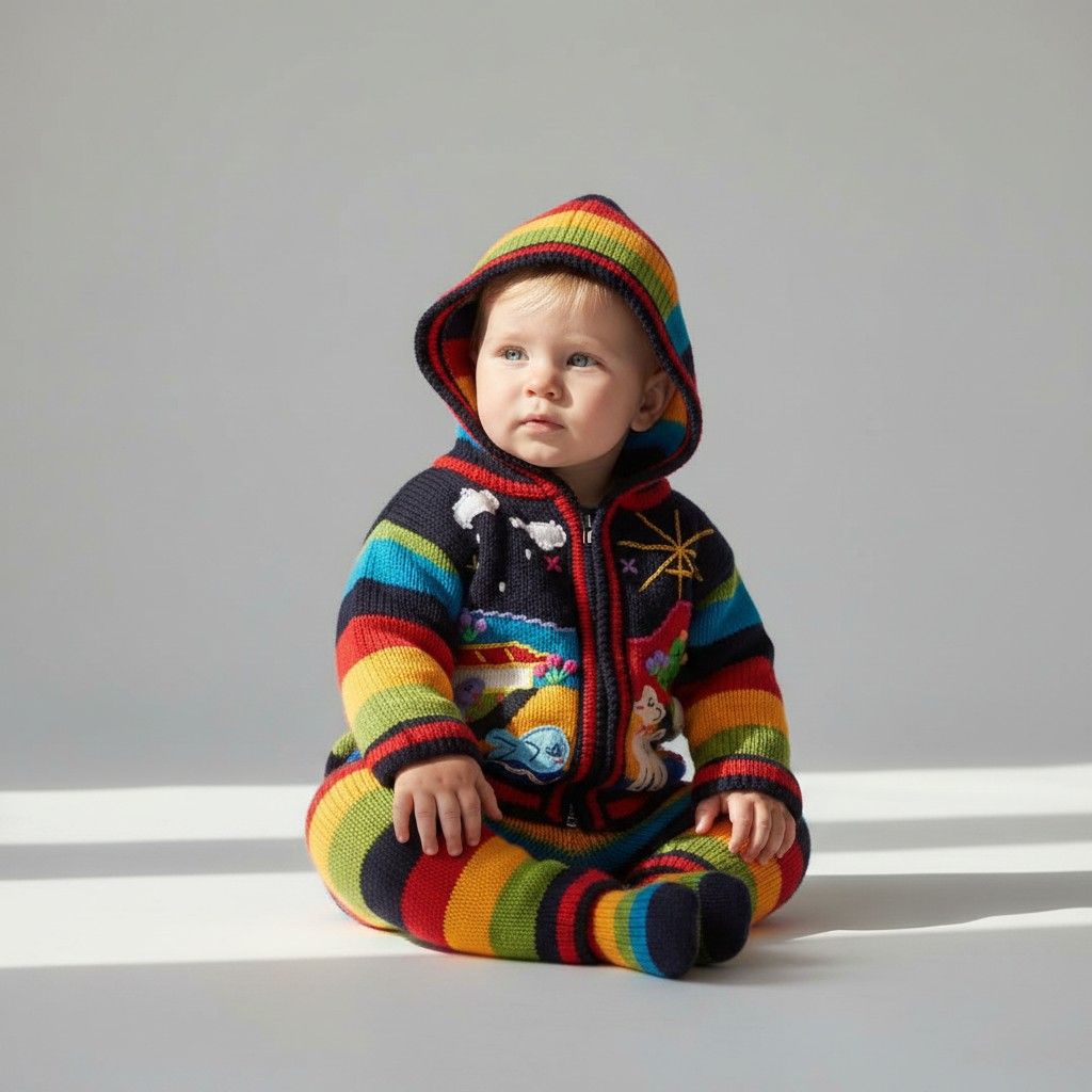 Marine blauw Baby wollen gebreid jasje met capuchon – Handgemaakt in Peru