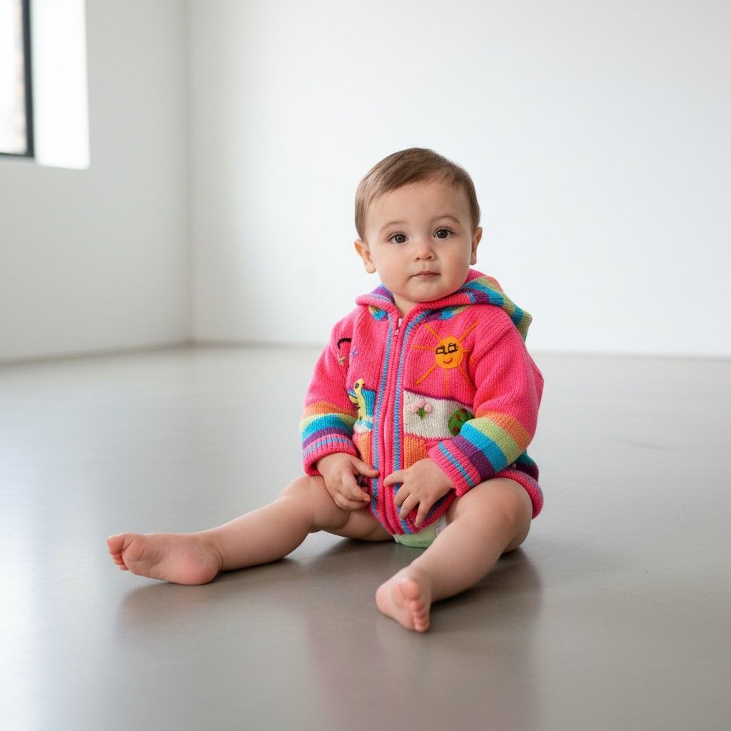 Pink Baby wollen gebreid jasje met capuchon – Handgemaakt in Peru
