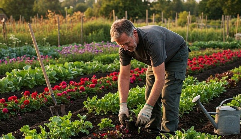 Landscaper with garden supplies