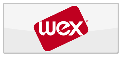 Wex logo, white text on red tilted rectangle, encased in a white rectangle with a glossy effect.
