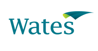 The wates logo is blue and green and has a green leaf on it.