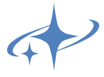 Blue starburst icon with two stars and swooshes.