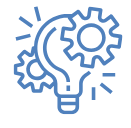 Blue gears and lightbulb representing ideas and innovation.