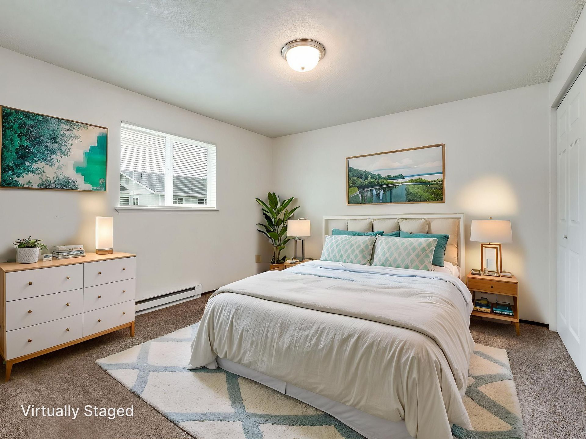 Southridge Apartments 2Bed/1Bath bedroom 1 with view of window virtually staged.