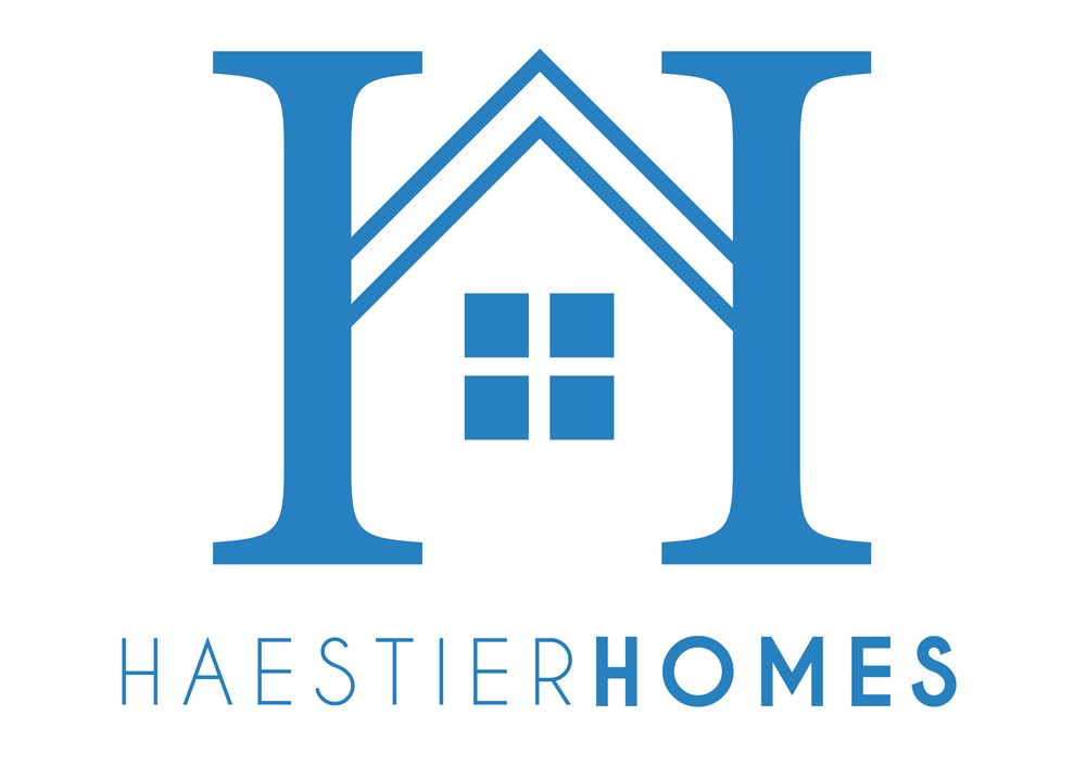A blue and white logo for a real estate company.