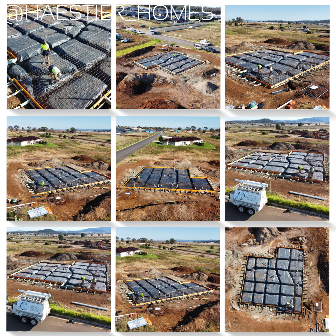 A collage of aerial photos of a construction site.