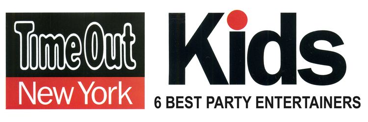 A logo for time out new york kids and best party entertainers