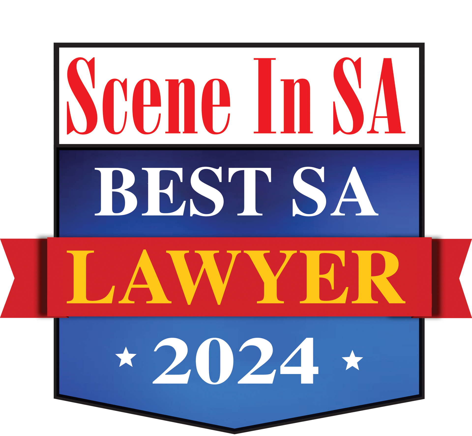 A badge that says scene in sa best sa lawyer 2024 on it.