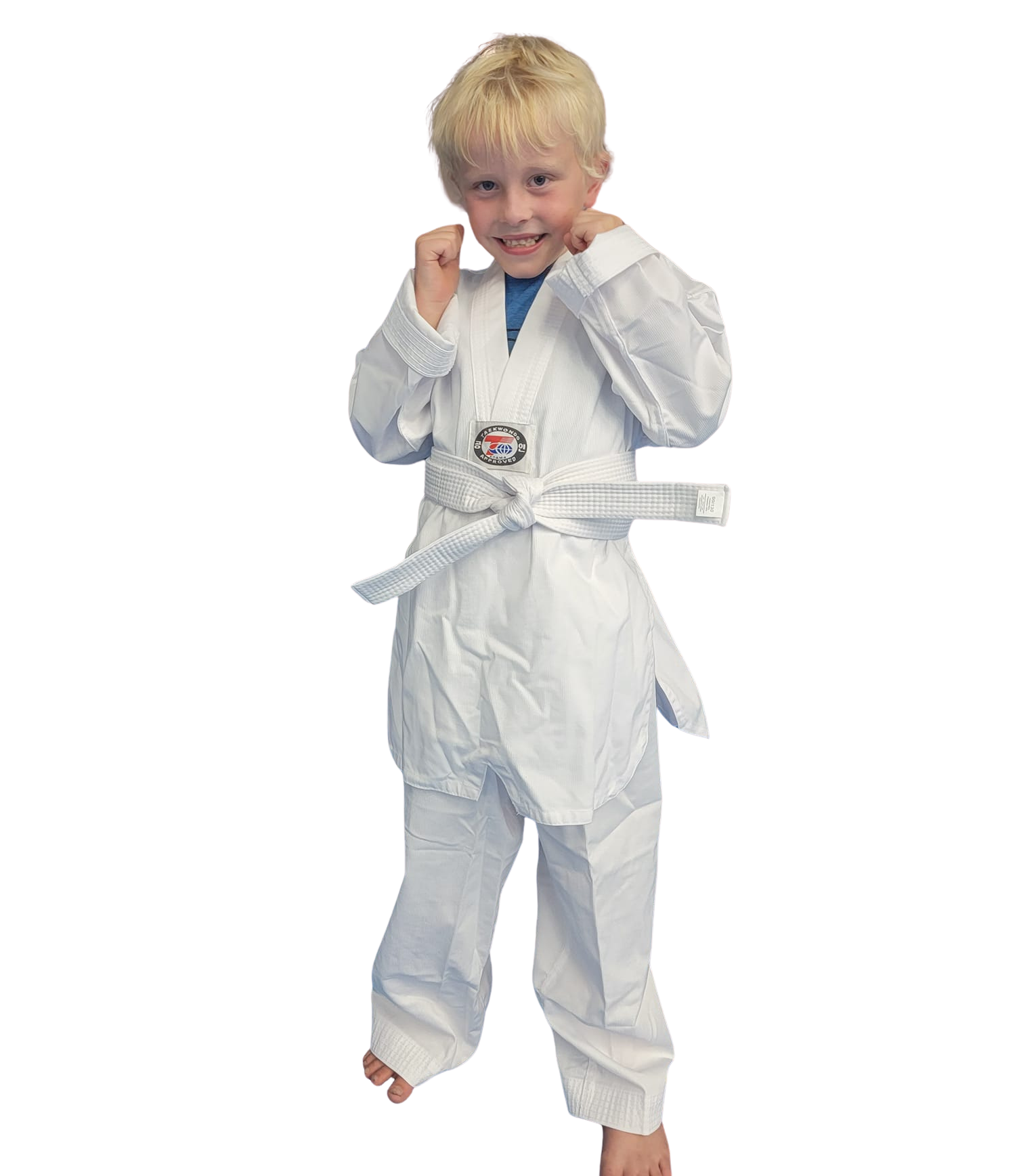 a group of children are practicing martial arts together .